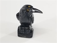 Carved black stone raven from Peru 4"