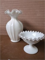 Vintage Fenton Double crimped silver Crest White