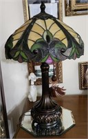 Reproduction Stain glass lamp 25" tall, shade is