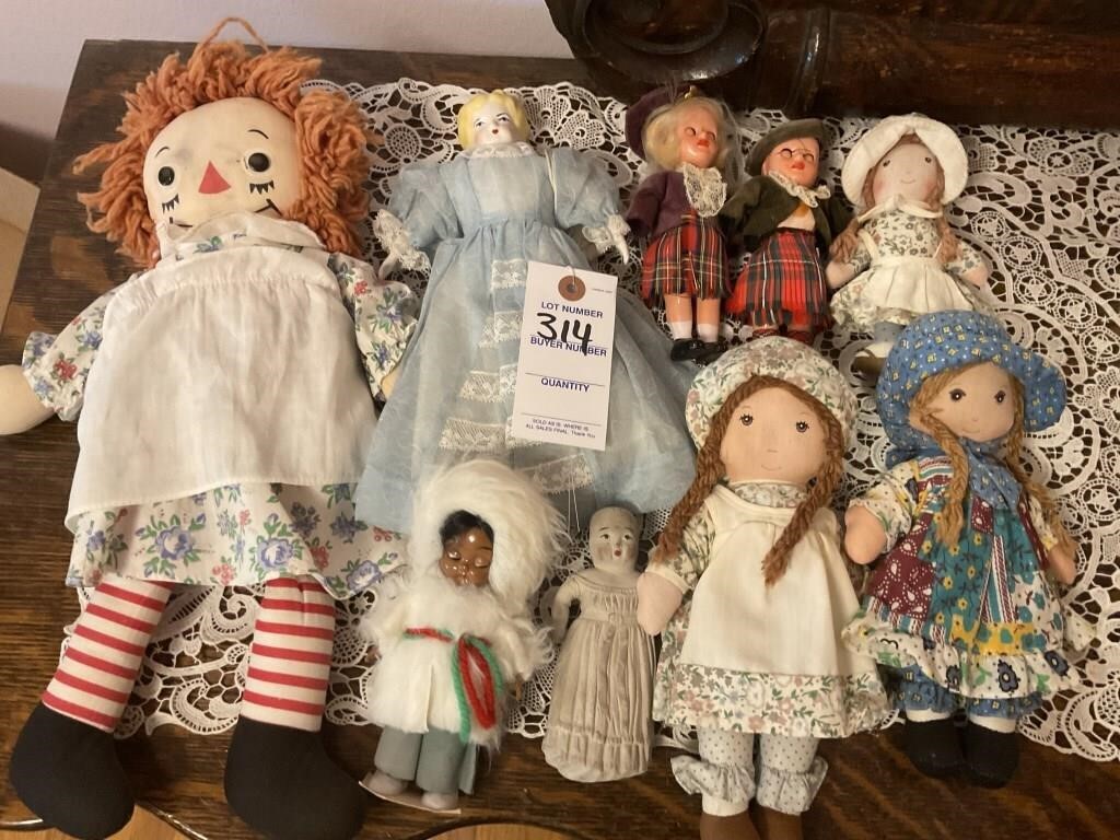 VTG Raggedy Ann, Celluloid Dolls & Porcelain Doll