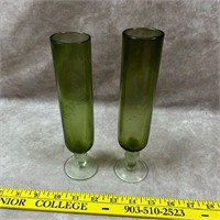 2 Vintage Green Etched Glasses