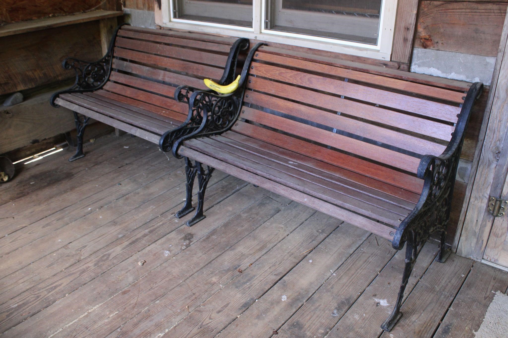 Pair Cast Iron & Wood Benches