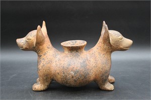 Colima-Style 2 Headed Dog Vase