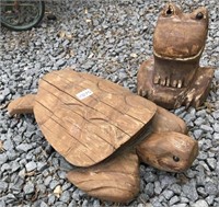 Carved Redwood Turtle and Frog