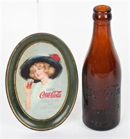 1912 COCA COLA TIP TRAY & AMBER BOTTLE