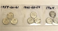 SILVER Roosevelt Dime Lot x 9 1959-1964