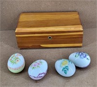 Small Cedar Trinket Box & 4 Hand Painted Eggs
