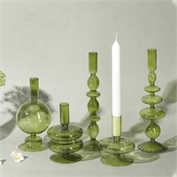 Rtteri 5 Pcs Glass Candlestick Holders  Green