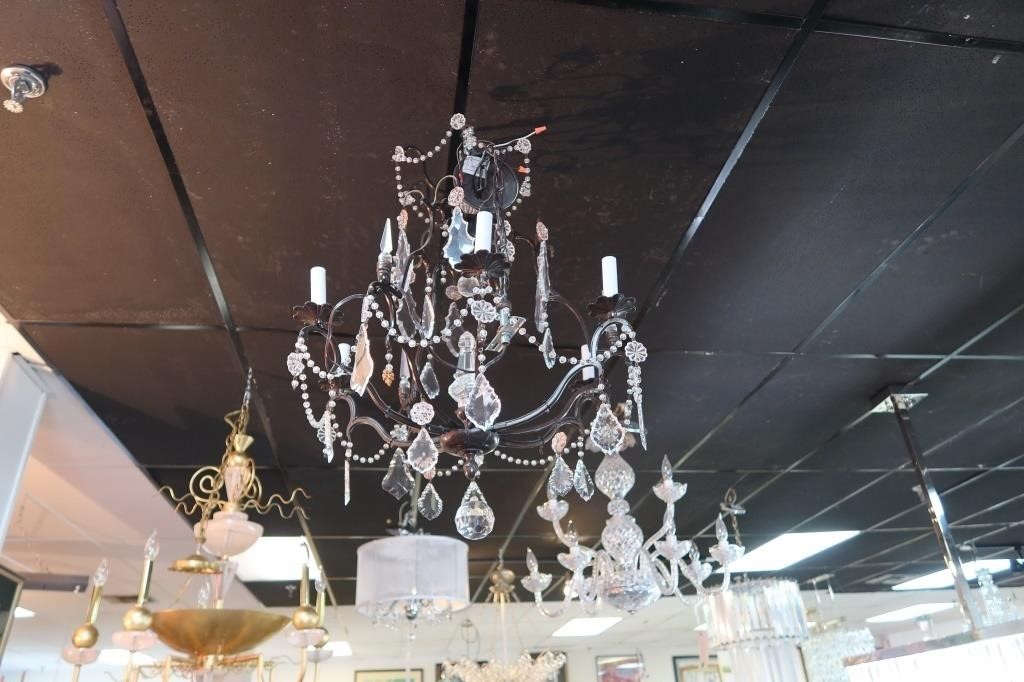 9 Light double tier metal and crystal chandelier