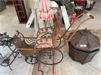 Vintage Wood & Wicker Baby Stroller/Carriage
