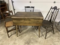Antique drop leaf kitchen table and chair