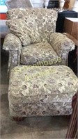 Tan Floral Chair with Ottoman , arm covers and