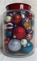 Glass Jar W/ Metal Lid W/ Patriotic Ornaments