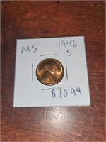 MS 1946 S wheat penny