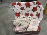 Suitcase of tablecloths, lace, holiday, new old