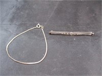 Sterling Scarf Pin w/ Stones, Silver Bracelet