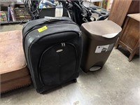 SUITCASE AND NICE TRASH CAN WASTE BASKET