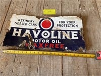 Antique Havoline oil wax free porcelain sign
