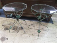 PAIR METAL AND GLASS PATIO TABLES