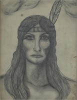 NATIVE AMERICAN SUBJECT DRAWING FRAMED