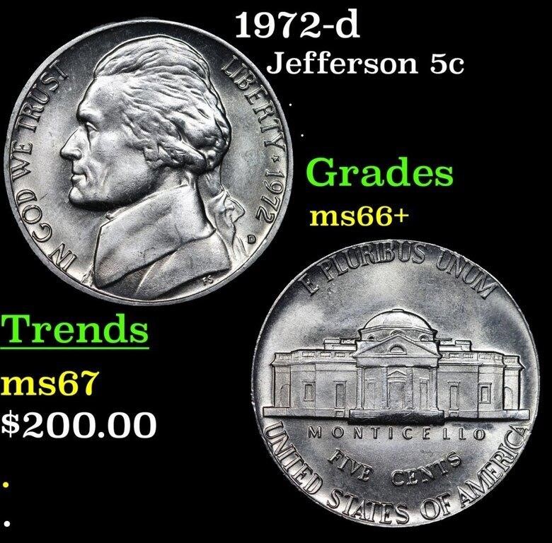 1972-d Jefferson Nickel 5c Grades GEM++ Unc