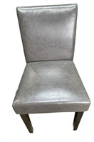 Set Of 2 Grey Leather Upholstered Dining Chairs