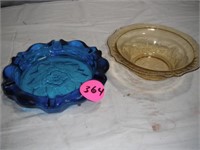 Patrician Yellow Depression Bowl & Blue Ash Tray