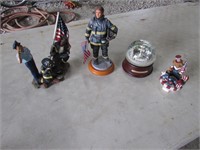 fireman figurines,snowglobe & bear