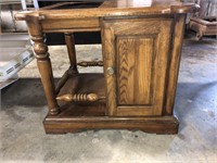 Oak end table with glass insert on top