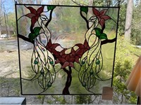 Vintage Stained Glass Peacock Panel