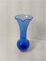 Vintage Small Cobalt Blue Crackle Glass Vase U16A