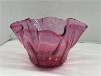 Heritage Cranberry Glass Handerchief Bowl,