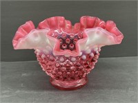 Cranberry Opalescent Hobnail Glass Vase,