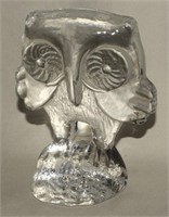 Kosta Boda Zoo Glass Flatback Owl Figure 3"t