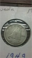 1949 Canada Silver Ten Cent Coin
