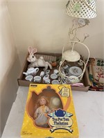 Easter decor, miniature tea set, tea pot tot doll