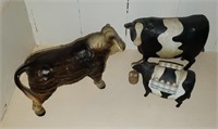 3 Pc Cow, Bull Figurines