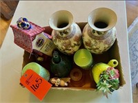 Box lot vases & candles