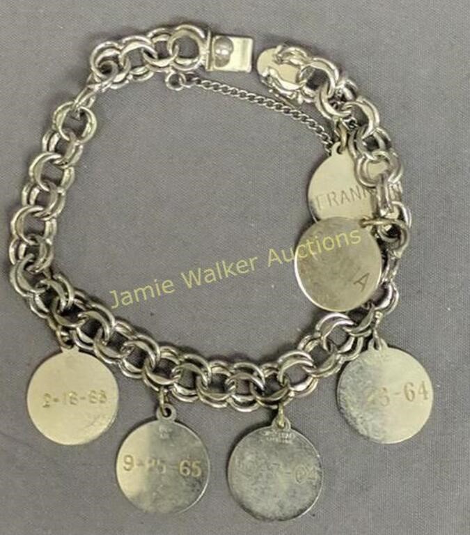 Sterling Silver Charm 7" Bracelet With Names 15.3