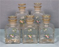 (5) 1920's Etched Glass Toiletry Bottles