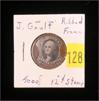 U.S. encased postage stamp "J. Gault" ribbed frame