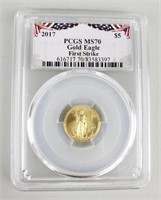 2017 1/10 Ounce Fine Gold Five Dollar Coin.