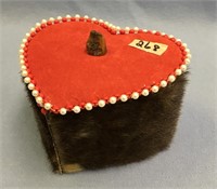 Handmade heart shaped box with lid, fur trim with