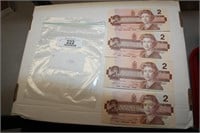 4X $2.00 CANADIAN PAPER BILLS - 1986 (like NEW)