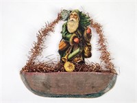 ANTIQUE GERMAN DRESDEN DIECUT SANTA IN BOAT