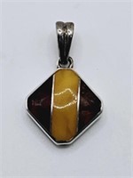 Vintage Sterling Silver Amber Inlay Pendant