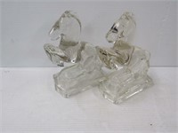 Pair clear glass horse bookends