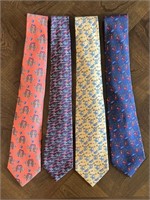 Four Hermes Animal Motif Silk Neckties