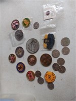 Military navy challenge coins and more in a bag.