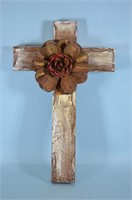 Wooden Cross w/ Metal Flower